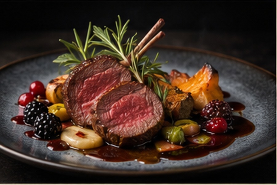 Rosa gebratener Rehrücken mit Beeren und Jus
